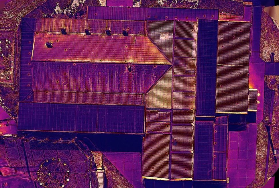 Thermal drone image of a roof