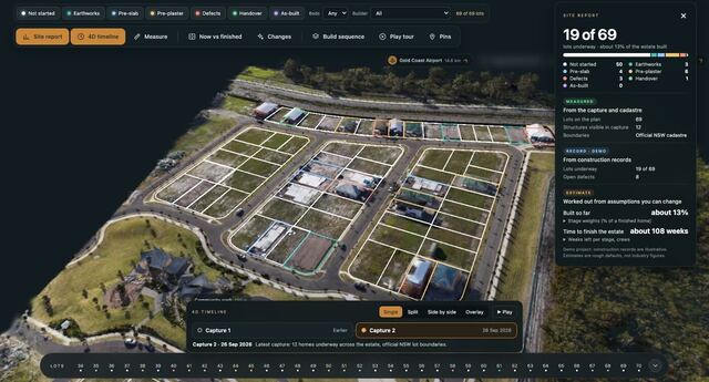 Site Atlas showing an estate with lots coloured by build stage